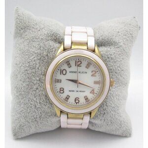 Women Anne Klein Ceramic Quartz WR Analog 34mm Round Watch (H977) "New Battery"